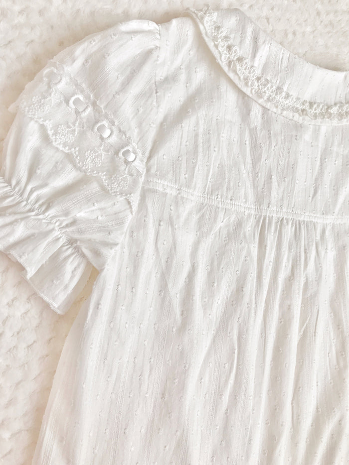 Peter Pan Collar White Lace Blouse With Puff Sleeves