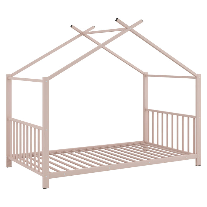 Pink Twin Size Metal House Platform Bed with Modern Design and Durable Frame