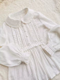 Pleated Collar Long Sleeve Cotton Blouse
