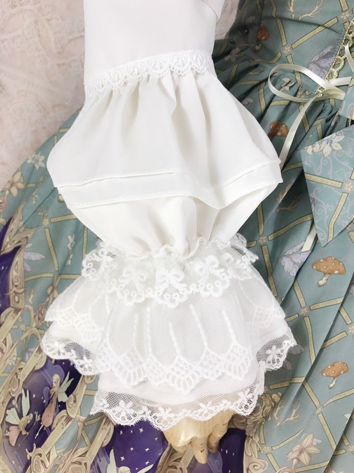 Pleated & Lace High Collar Long Sleeve Blouse