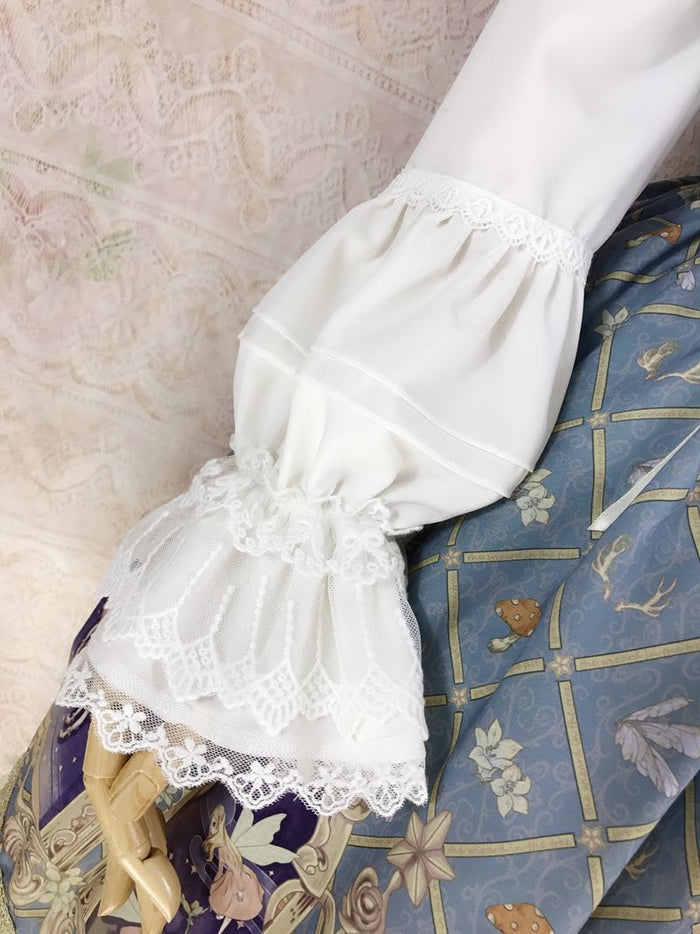Pleated & Lace High Collar Long Sleeve Blouse