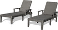 Pool Lounge Chairs Set of 2, Outdoor Lounge Chairs with 6 Positions Backrest Adjustable Armrest, Resin Waterproof Chaise Lounge Outdoor for Poolside Patio Garden Deck