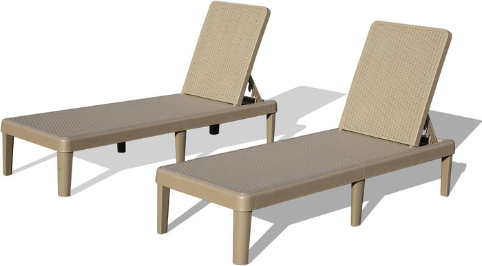 Pool Lounge Chairs Set of 2, Outdoor Lounge Chairs with 6 Positions Backrest Adjustable, Resin Waterproof Chaise Lounge Outdoor for Poolside Patio Garden Deck