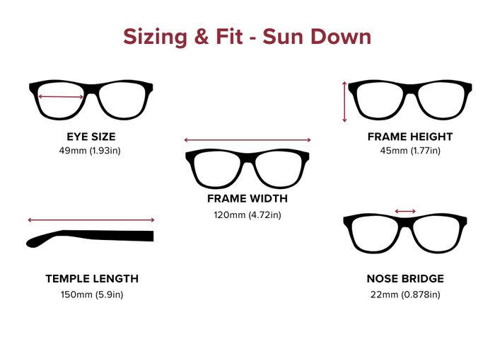 DebSpecs Large-size eyewear fit guide Sun Down
