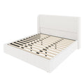 Queen Size Boucle Bed Frame, Upholstered Cloud Bed Frame with Headboard, Solid Wood Legs and Slats, No Box Spring Needed, White