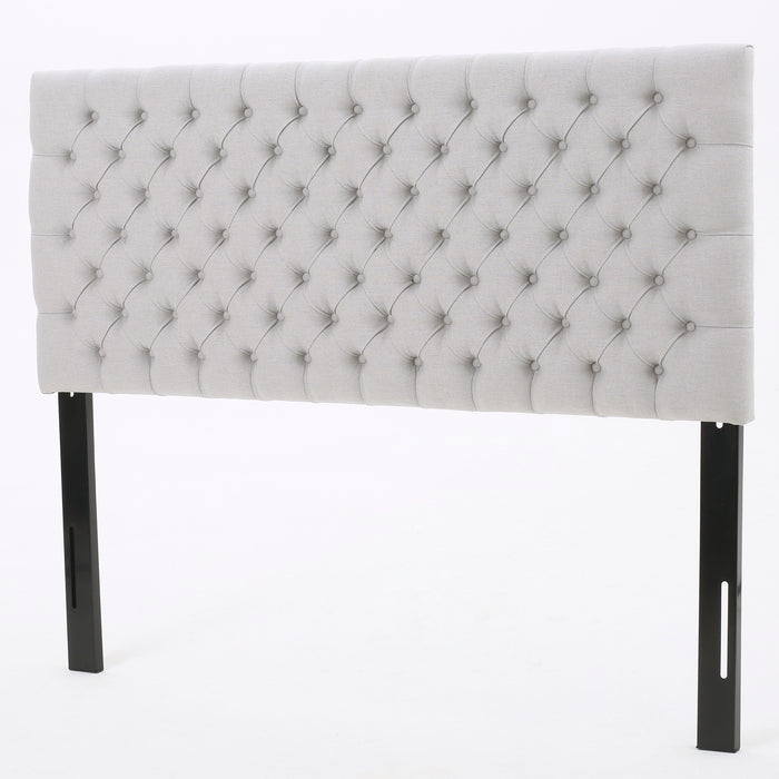 Queen Size Headboard with Button Tufting, Light Grey