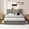 Queen-size Storage Bed Frame with Storage Headboard (4 Storage Drawers on Bed Body + LED Lighting) – Anti-slip & Noise-free Metal Mattress Support Platform + Sturdy Metal Slat Base, Grey