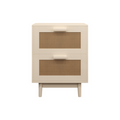 Rattan Nightstand with Wood Finish and 2 Faux Rattan Drawers, Antique Natural Color, Storage Side Table for Bedroom or Living Room