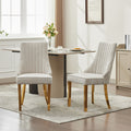 Rayon Cloth Flocking Chenille Dining Chairs Channel Kitchen Dinner Chair Comfy  Fabric Upholstered Accent Chair for Dining Room with Golden Stainless Steel Plating Legs,Set of 2 (Beige), SW1647BG