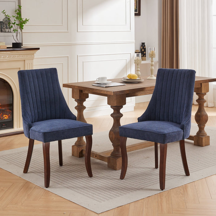 Rayon Cloth Flocking Linen Dining Chairs Channel Kitchen Dinner Chair Comfy Fabric Upholstered Accent Chair for Dining Room with Curved Solid Wood Legs,Set of 2 (Blue), SW1847BL