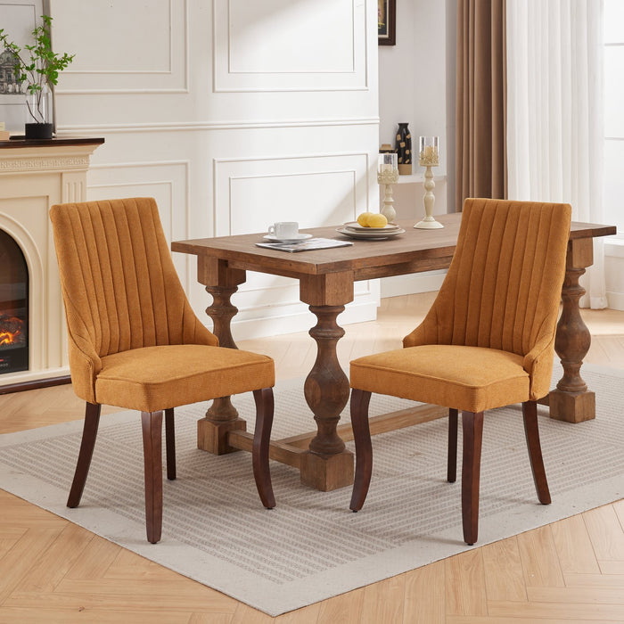 Rayon Cloth Flocking Linen Dining Chairs Channel Kitchen Dinner Chair Comfy Fabric Upholstered Accent Chair for Dining Room with Curved Solid Wood Legs,Set of 2 (Gold), SW1847GL