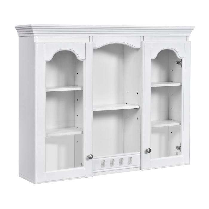 Retro White Wall-Mounted Medicine Cabinet with 2 Glass Doors, Adjustable Shelves, MDF and Solid Wood Frame, 35.27''W x 28''H x 7.83''D