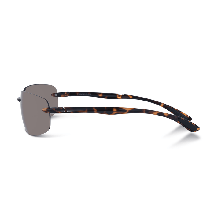 DebSpecs Rimless wrap bifocal sun readers Tortoise with Amber Lens side view