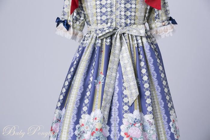 Rococo Bouquet Onepiece in Navy Blue - Lolita Collective