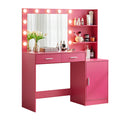 Rose Pink Vanity Desk with Mirror and Lights, Eco-Friendly Particle Board, 46.4IN Dressing Table with 2 Large Drawers