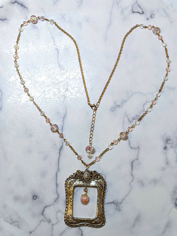 Rose Rectangle Frame Necklace