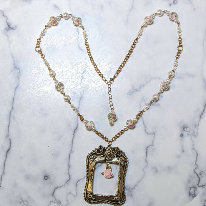 Rose Rectangle Frame Necklace