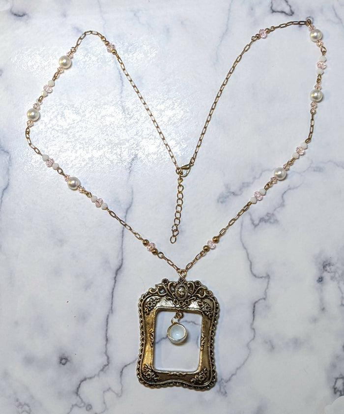 Rose Rectangle Frame Necklace