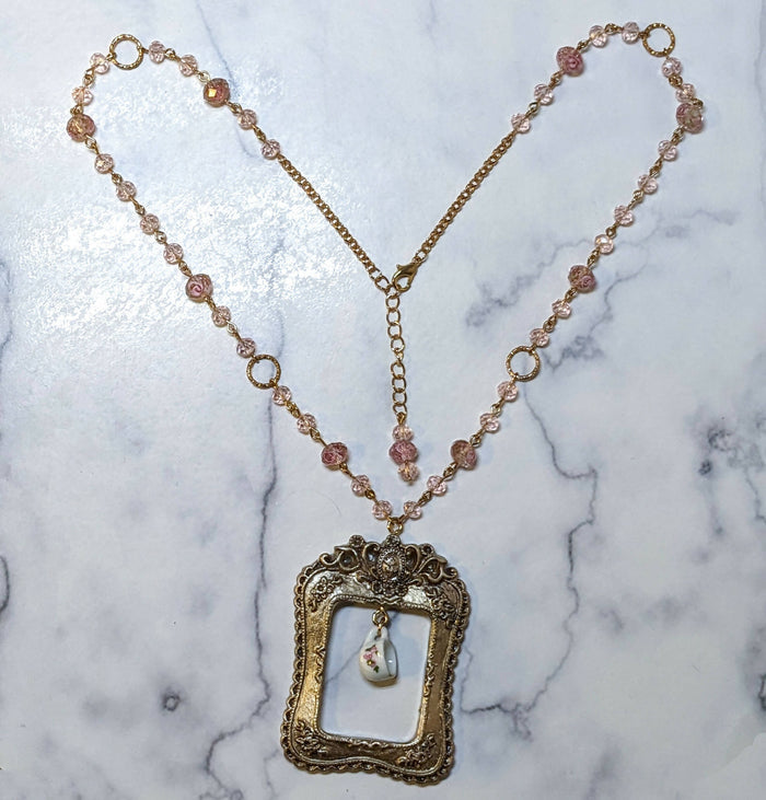 Rose Rectangle Frame Necklace