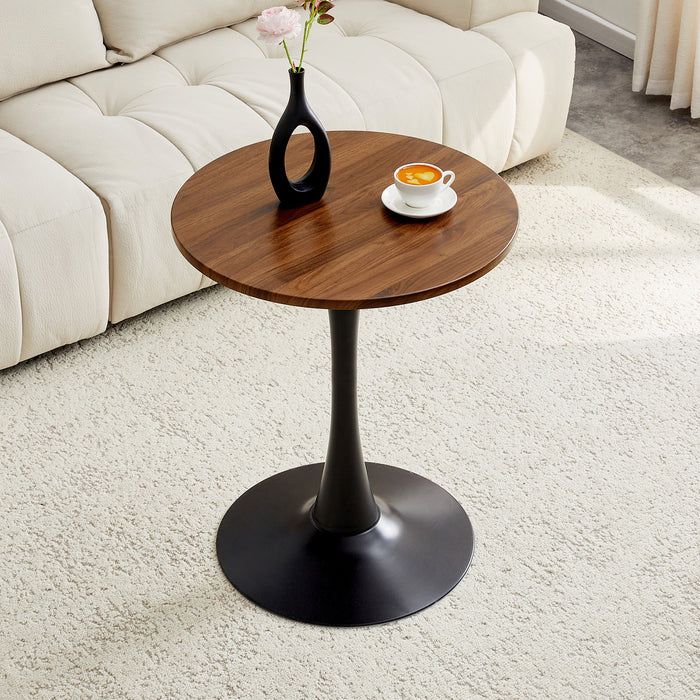 Round Dining Table, 23.6' Circle Tulip Table with Thickened Tabletop & Metal Pedestal, Mid Century Modern Bistro Table for Kitchen, Small Places, Living Room, Cafe (Faux Walnut)