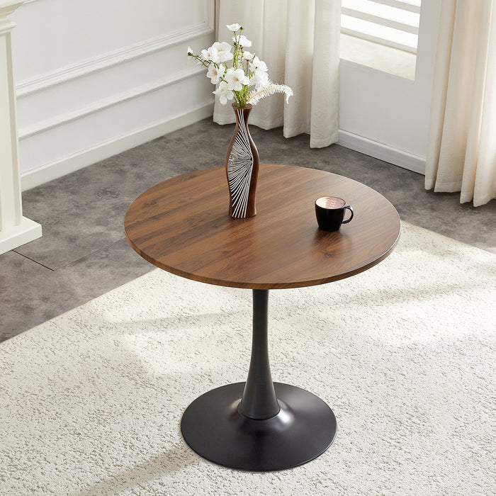 Round Dining Table, 31.5' Circle Tulip Table with Thickened Tabletop & Metal Pedestal, Mid Century Modern Bistro Table for Kitchen, Small Places, Living Room, Cafe (Faux Walnut)