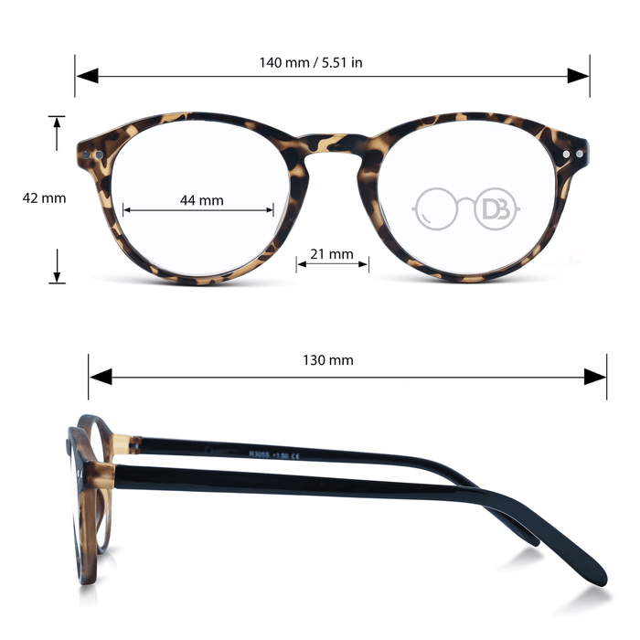 DebSpecs Reading Glasses oc305 Tortoise Black Stem infographic