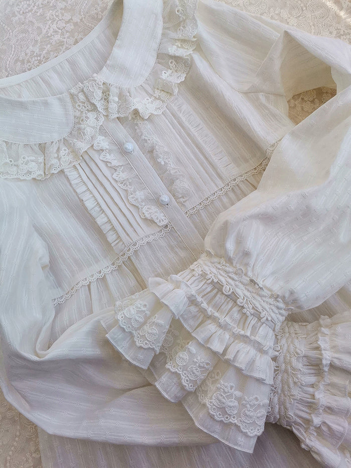 Ruffled Long Sleeve Cotton Blouse
