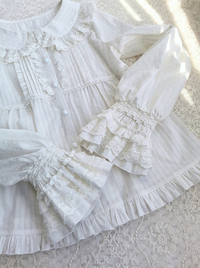 Ruffled Long Sleeve Cotton Blouse