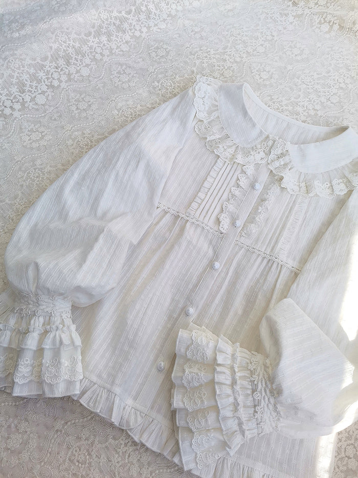 Ruffled Long Sleeve Cotton Blouse