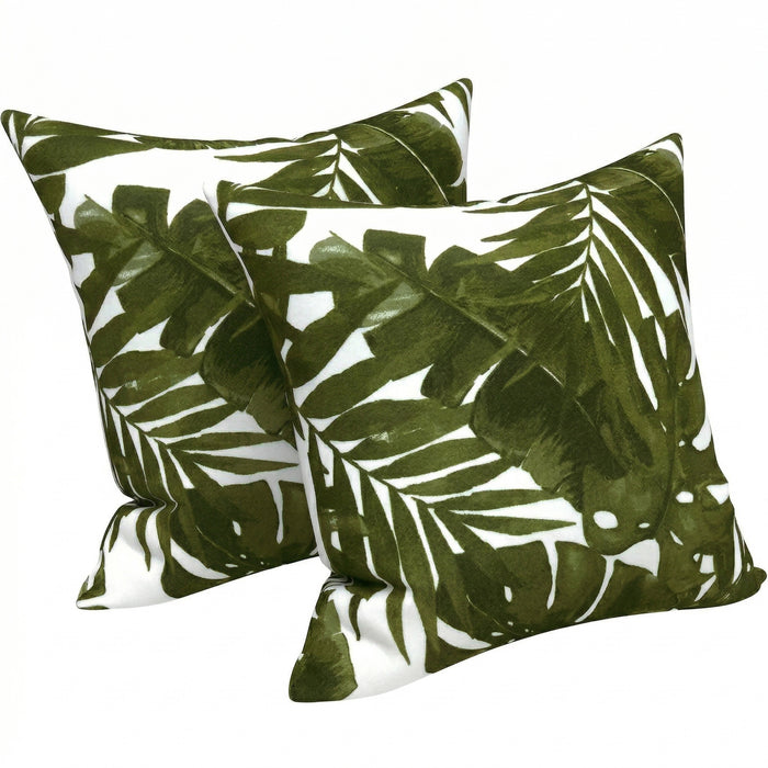 (same as W419P2886)2 Pack Outdoor Throw Pillows, Waterproof & Fade-Resistant Patio Cushions for Garden, Porch, Poolside Furniture - Soft & Comfortable Decorative Pillow Covers (18x18 Inch, Green leaf)