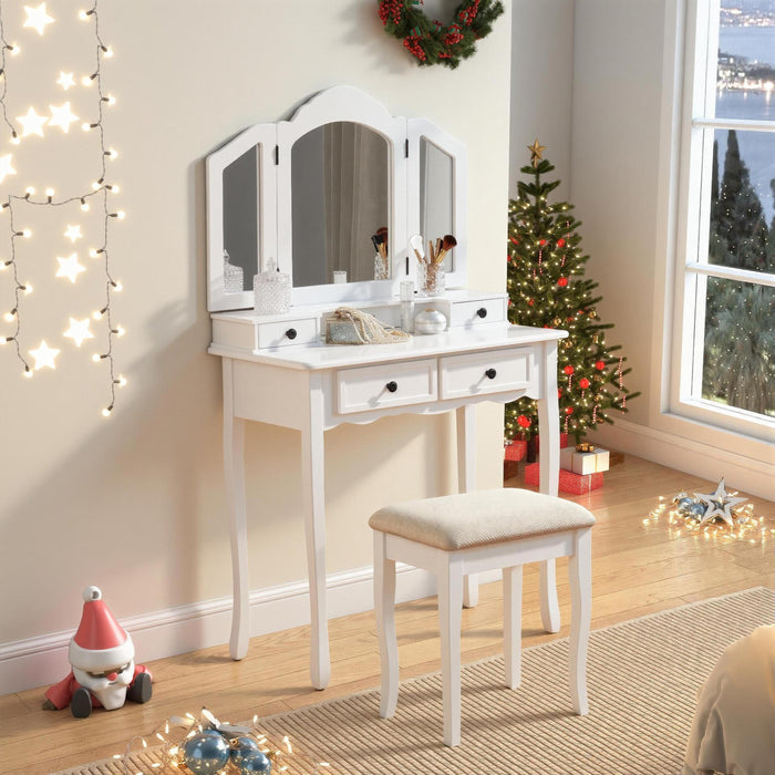 Sanlo Wooden Vanity Make Up Table and Stool Set, White