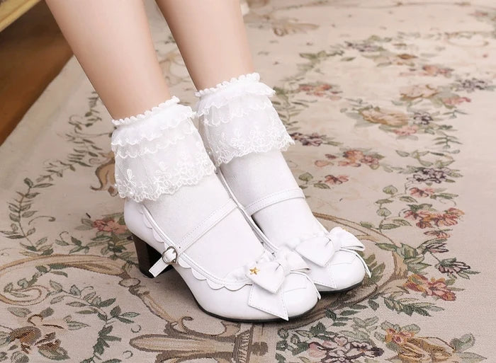 Scallop Edge Bow Knot Heels