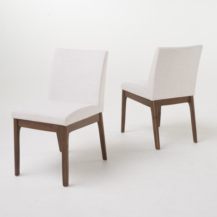 Set of 2 Contemporary Dining Chairs with Upholstered Seat and Backrest, Rubberwood Legs, Light Beige