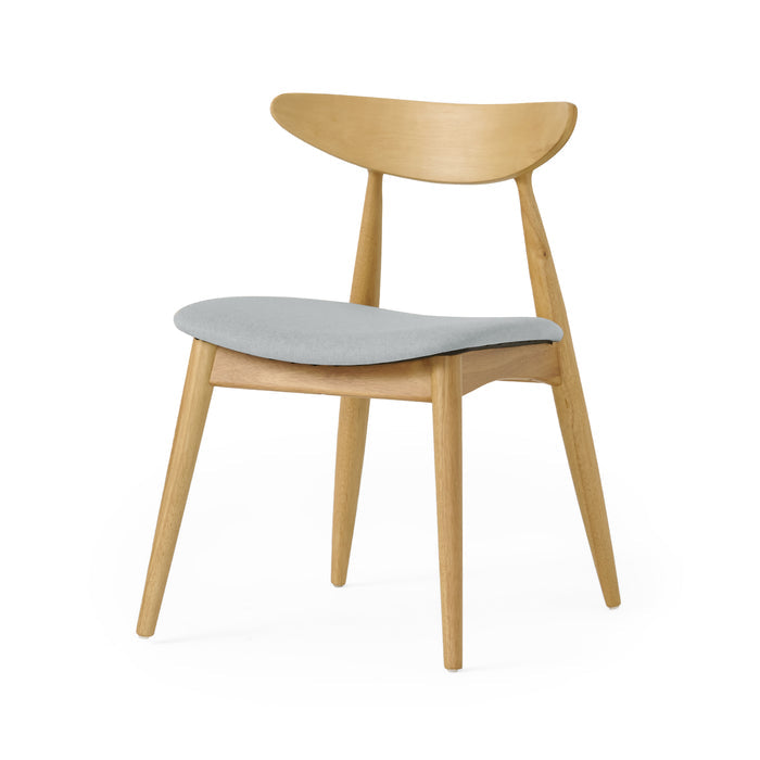 Set of 2 Retro Rubberwood Dining Chairs with Ergonomic Back & Plush Cushions in Natural+Beige, Solid Rubberwood Frame with TSCA-Certified Foam Seats