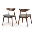 Set of 2 Retro Rubberwood Dining Chairs with Ergonomic Back & Plush Cushions in Walnut and Light Gray, Solid Rubberwood Frame with TSCA-Certified Foam Seats