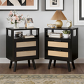 Set of 2 with 2 Drawers, 15.4' Modern Storage Bedside Table with Golden Metal Handles, Wooden End Table for Bedroom, Black