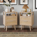 Set of 2 with 2 Drawers, 15.4' Modern Storage Bedside Table with  Handles, Wooden End Table for Bedroom,Natural Wood