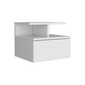Seward Floating Nightstand with Single Drawer and 2-Tier Shelf, Wall Mounted, White Particle Board