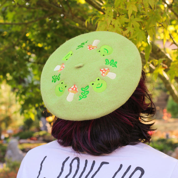 SFS! Frog & Mushroom Embroidered Beret