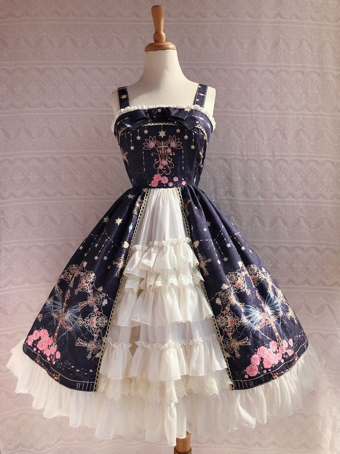 Peacock Cross Bustle Front Jumperskirt - Lolita Collective