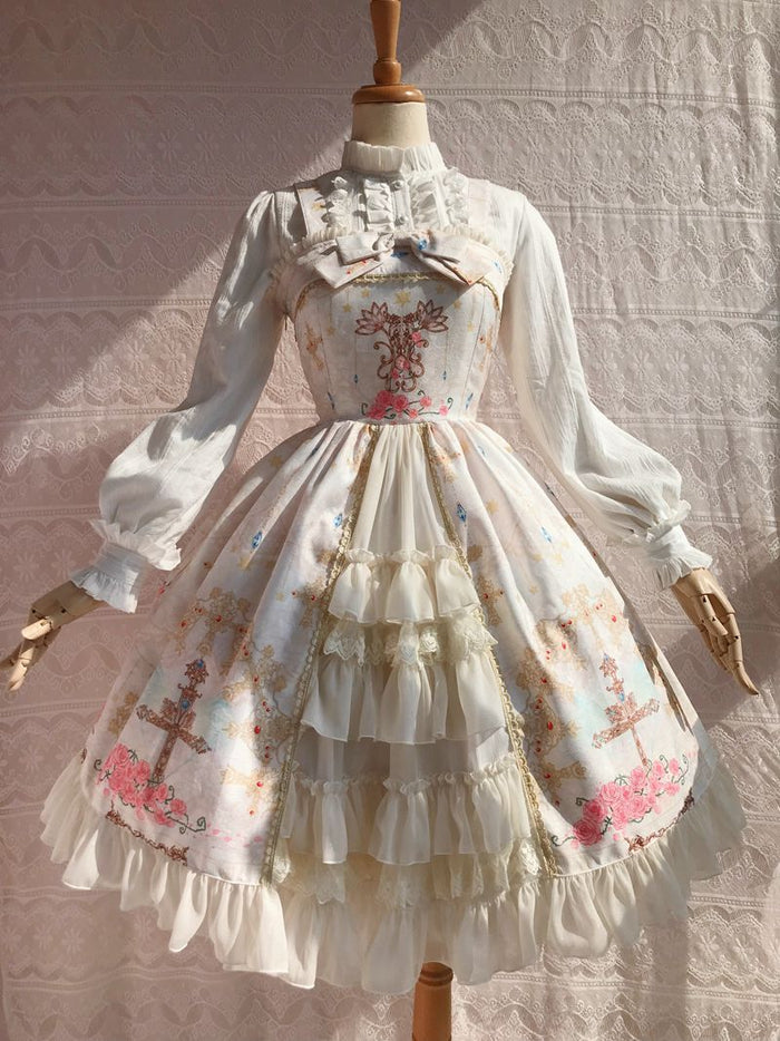 Peacock Cross Bustle Front Jumperskirt - Lolita Collective