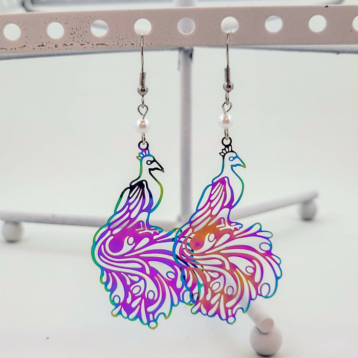 SFS! Rainbow Peacock Filigree Earrings