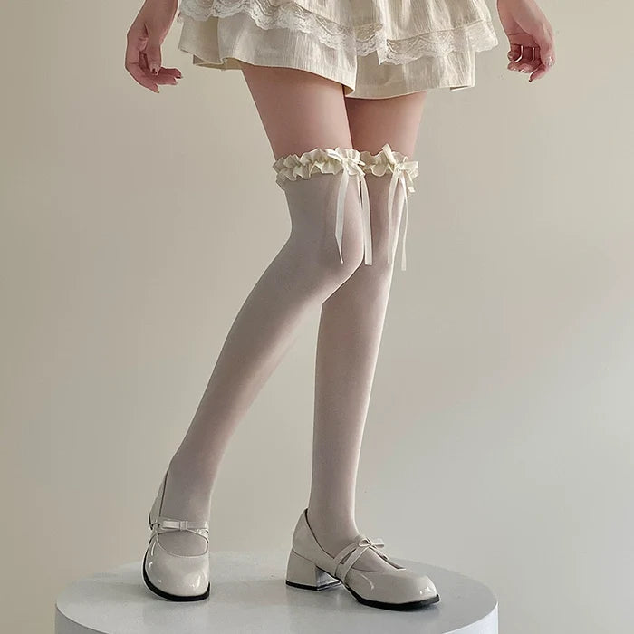 Simple Lace Solid Color Over-the-Knee Socks