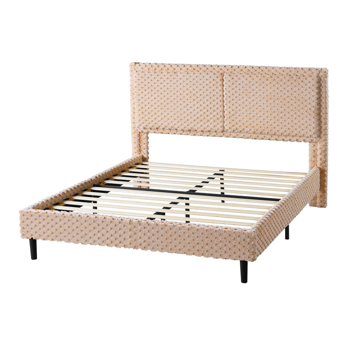 Simple Modern Camel Plush Soft Bed Comfortable Backrest for Bedroom, Queen Size, Fabric and Wood Construction