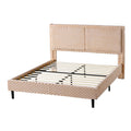 Simple Modern Camel Plush Soft Bed Comfortable Backrest for Bedroom, Queen Size, Fabric and Wood Construction
