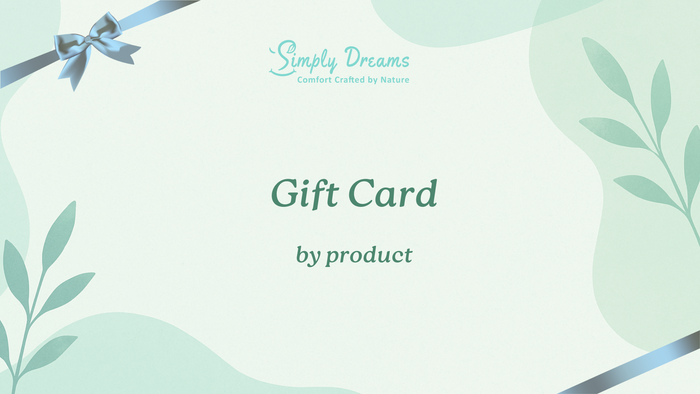 digital gift card graphic featuring a light green nature-inspired design with leaf motifs and decorative blue ribbons.
