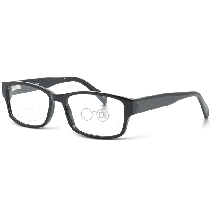Clear Reading Glasses / Black / Top .50 - Bottom 1.50