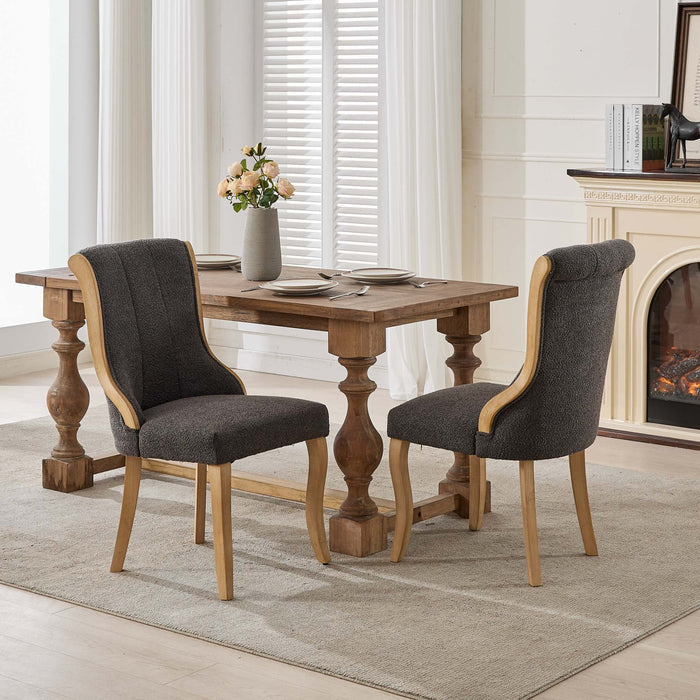 Snow Velvet Dining Chairs, Mid-Century Style with Curved Wood Trim & Sculpted Legs, Upholstered Comfort for Dining/Lounge, Accent Seating with Fluffy Fabric & Sturdy Wood, Set of 2, Gray