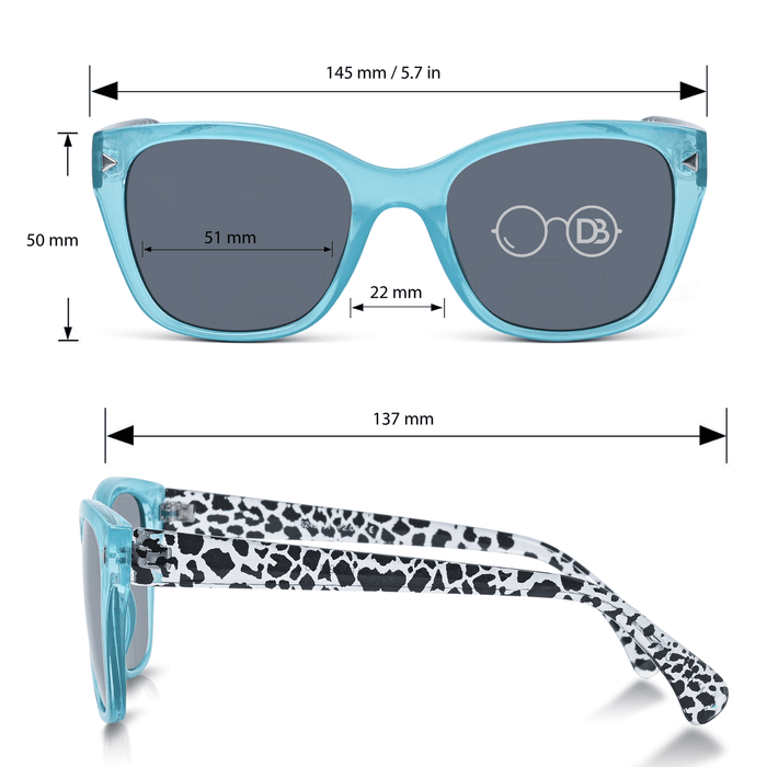 DebSpecs Soft Cat Bifocal Sun Reader oc 524bf Seafoam Green infographic