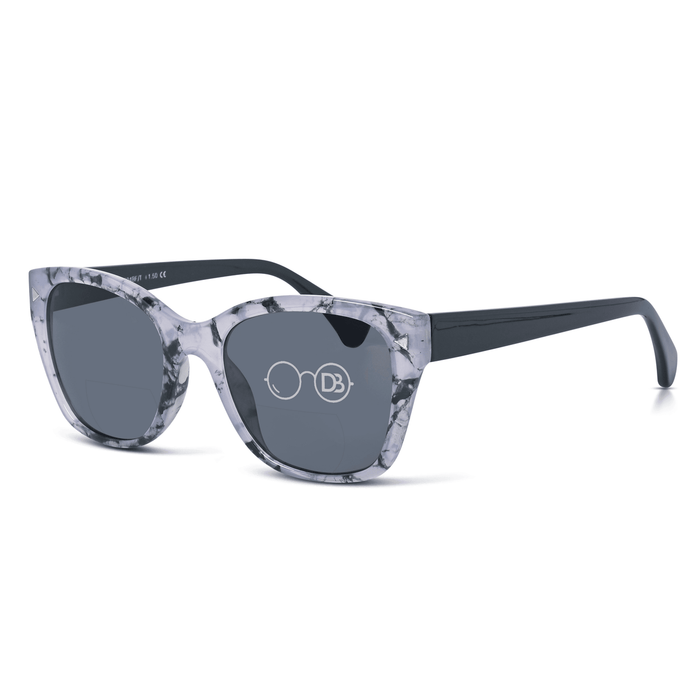 DebSpecs Soft Cat Bifocal Sun Reader oc 524bf Grey Tortoise angled view eyewear